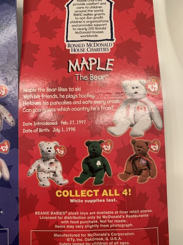 RARE TY Teenie Beanie Babies Ronald McDonald House Charities Full Set of 4 Error - Picture 6 of 6