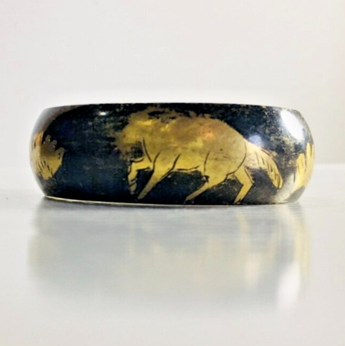 Women's Brown Leopard Bangle Bracelet Retro Statement Animal Print Engraved Bass - Picture 3 of 15