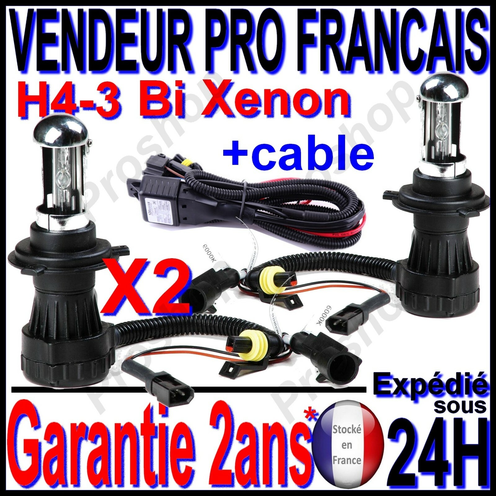 Ampoule H4 de rechange pour kit HID 55W blanc froid avec câblage de relais