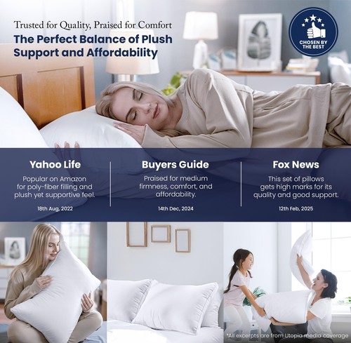 Bed Pillows for Sleeping Queen Size White Set of 2 Cooling Hotel Quality Guss... - Picture 4 of 8