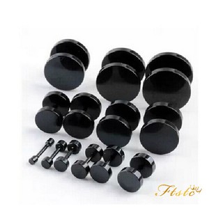 Mens Black Fake Ear Plugs Cheater Stud Earrings Single 3mm To 14mm Image Is Loading Mens Black Fake Ear Plugs Cheater Stud Earrings
