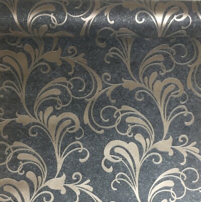 Rasch Valentina Scroll Anthrazit Bronze Metallic Glitzer Struktur Tapete 301861