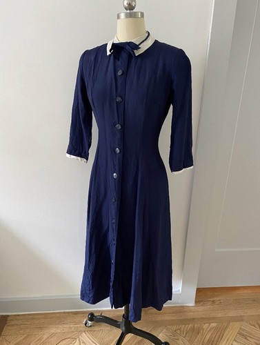 1930s 1940s Blue And White Dress
