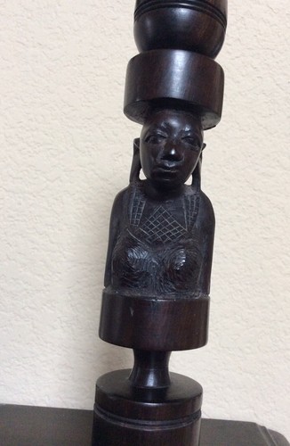 PORTACANDELE AFRICANO AUTENTICO IN LEGNO INTAGLIATO EBANO - Foto 9 di 10