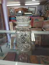 Vintage 1984 Planters Mr. Peanut Diamond Pattern Clear Glass Jar With Lid 