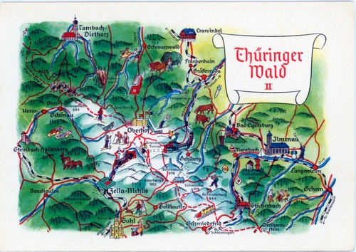 45-Ansichtskarte Landkarte Thüringer Wald II Ilmenau Oberhof Gehlberg Manebach