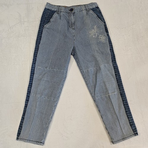 Womens M Desigual Blue Jeans Emily Stripe Trousers Patch Embroidery - Picture 2 of 8