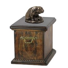 Solid Wood Casket Bulldog Mom Urn for Dog's ashes,with Dog statue.