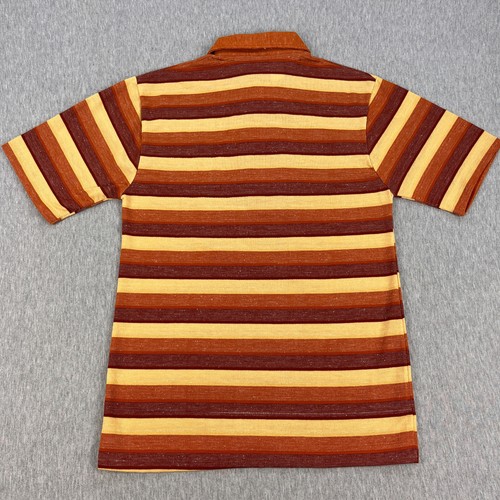 Vintage 70s Polo Shirt Mens M Striped Short Sleeve Disco Collar Brown Ochre Yel - Bild 5 von 9