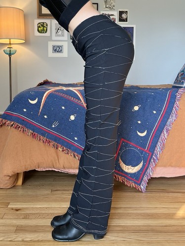 Rare Cybergrunge Vintage 90s/y2k Low/Mid Rise Black Cross Stitch Micro Flares! - Picture 10 of 11