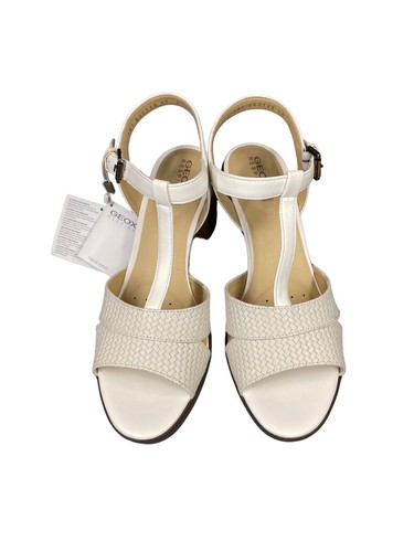 Geox Annya Mid Sandals Block Heel T Strap White SZ 40 EU 10 US NIB - Picture 5 of 12