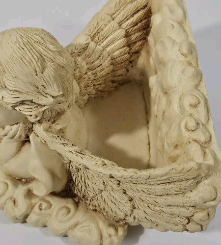 Vintage Resin Plaster Angel Cherub Clouds Wall Pocket Planter Decor 8" x 7.5" - Picture 8 of 12