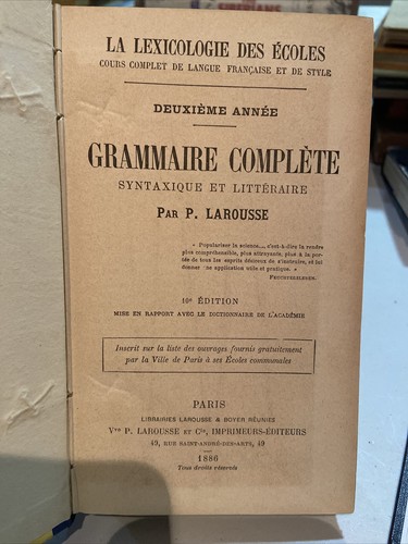 1886 Grammaire Complete Par P. Larousse - Picture 3 of 11