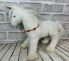 Douglas Cuddle Toy plush white unicorn red ribbon roses