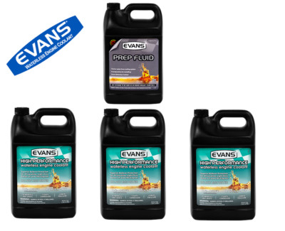 Evans High Performance Waterless Coolant 3 x 1 Gallon & Prep Fluid 1 Gallon 