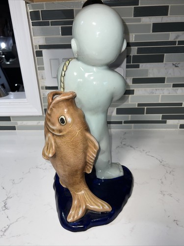 16” Asian Baby Naked With A Fish Statue Figurine - Picture 6 of 9