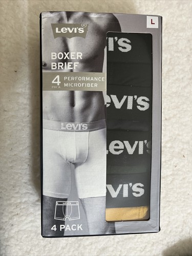 Levi's Men's Boxer Brief Performance Microfiber Black Size Large (L) 4 pack
