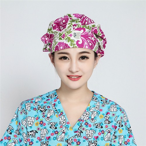 Surgical Scrub Cap Doctor Nurse Adjustable Cotton Bouffant Hat Elastic HeadCover - Picture 36 of 255