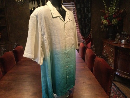 Third Coast Linen Umbre Beach Shirt. Aqua Green Accents. Mens XXL - Picture 2 of 6
