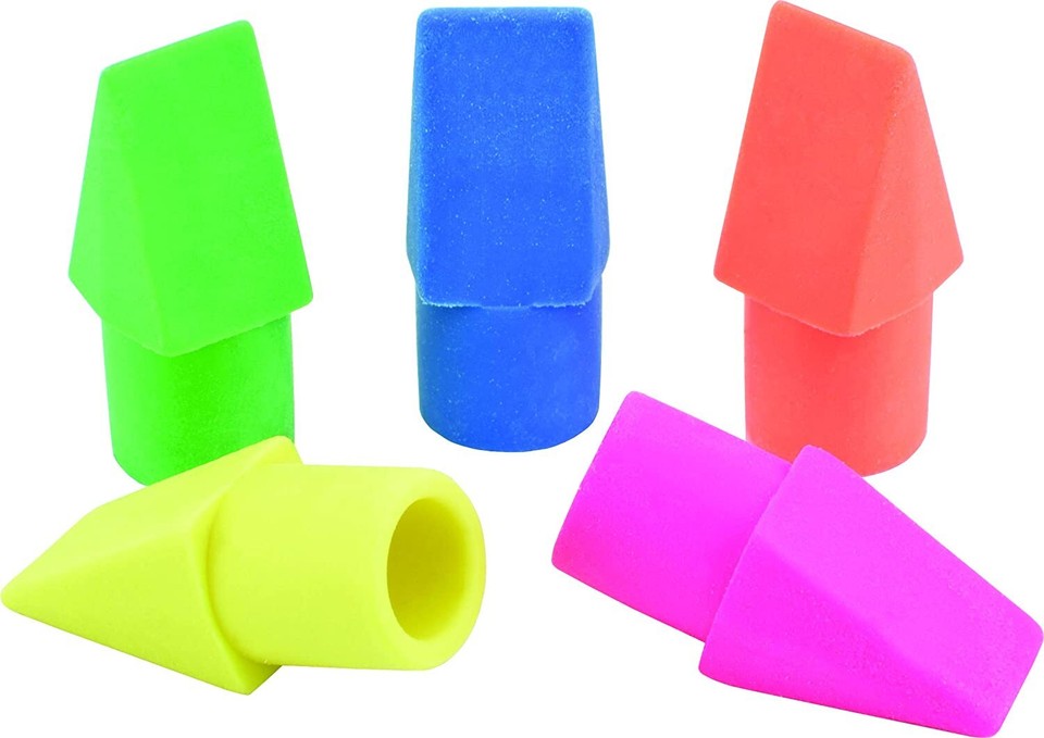 Maped Helix US Pencil Cap Latex Free Erasers, Assorted Colors, Pack of