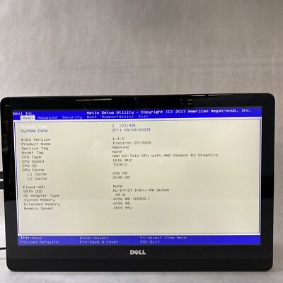 Dell Inspiron 22-3265 21.5'' Touch  AIO AMD E2-7110 1.80GHz 4GB RAM No HDD OS