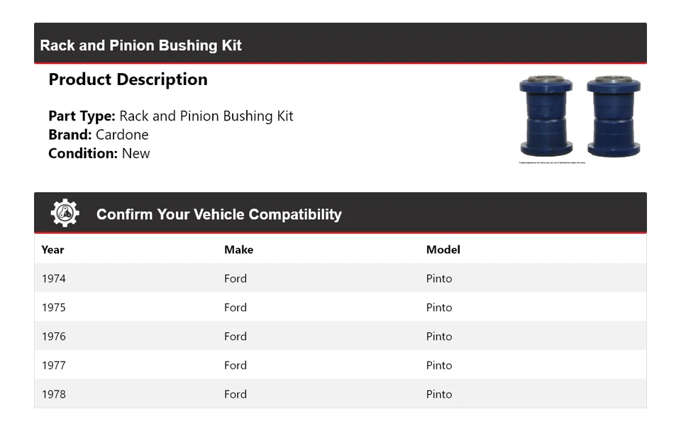 For 1974-1978 Ford Pinto Rack and Pinion Bushing Kit Cardone 1975 1976 1977 - Image 2 of 4