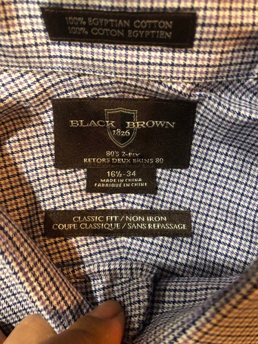 Black Brown 1826 Mens Classic Fit  2-PLY Non-Iron Dress Causal Shirt Size 16.5 - Picture 4 of 6