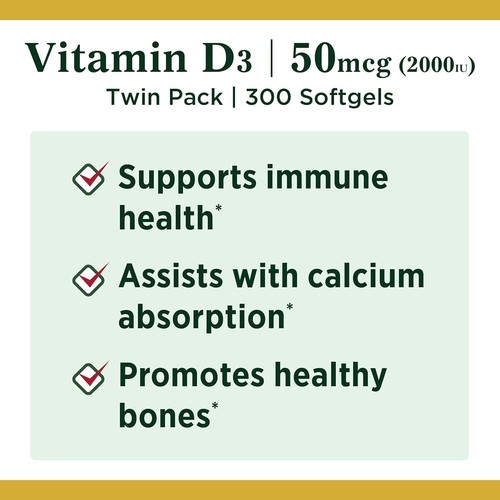 Vitamin D3 2000IU Softgels - Immune & Bone Health Support, 300 Count Pack of 2 - Picture 5 of 8