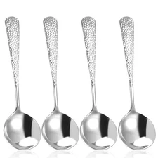 Hammered Spoons, 4 Pcs Stainless Steel Soup Spoons Set Teaspoons Fine Dessert...