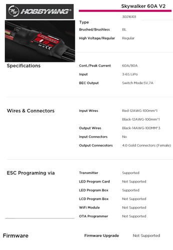 NUEVO Hobbywing SKYWALKER 60A V2 5V 7A 3-6S LiPo UBEC Control de velocidad ESC sin escobillas - Imagen 3 de 8