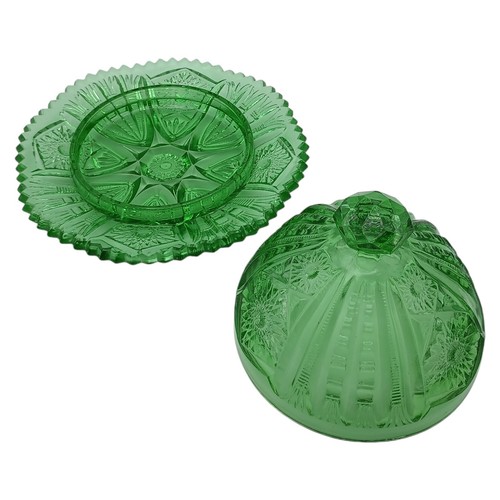 Vintage Green Glass Dome Covered Butter Serving Dish - Bild 4 von 12
