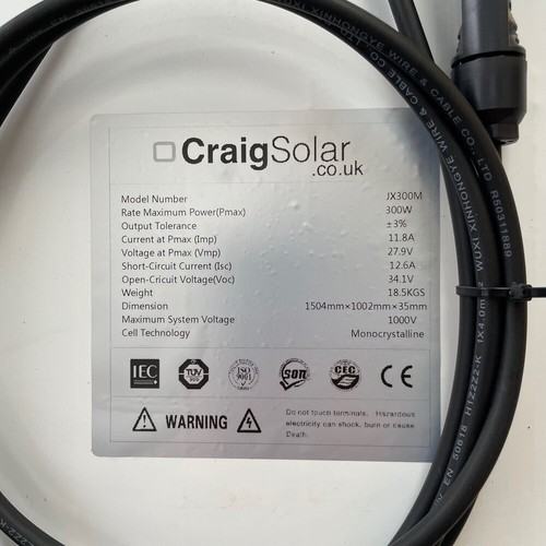 300w Solar Panel Mono & Boxed 150x100cm 20%+ High Efficiency CraigSolar.co.uk - Picture 4 of 6