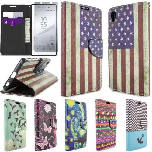 For Sony Xperia Z5 Case Flip Wallet Pouch Design Phone Cover + Screen Protector - Picture 1 of 22