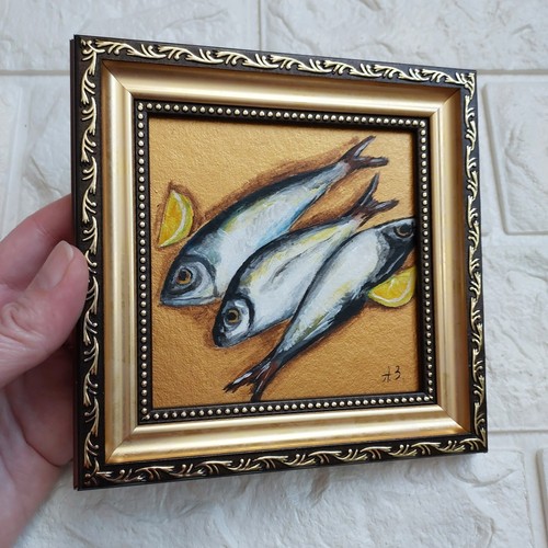 Sardine original painting Fish oil Painting Seafood Art Sardine Still life Fish - Picture 4 of 10