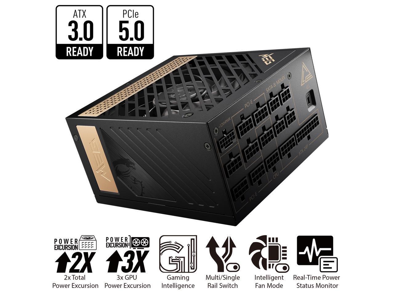 MSI - MEG Ai1300P PCIE5, полностью модульный игровой блок питания 80+ PLATINUM, кабель 12 В-2x6,