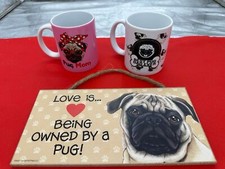 Pug Set Pug Dog Owner Sign Pug Mom  Dad Coffee Mugs Good Condition