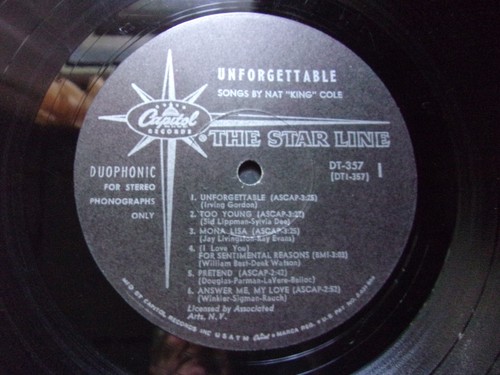 UNFORGETTABLE Nat King Cole 33 rpm record Capitol DT 357 - Picture 2 of 5