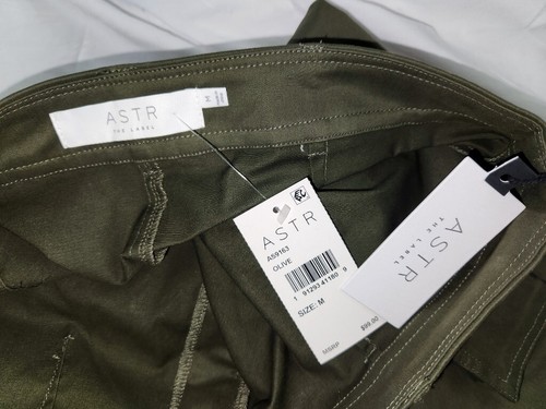 NWT $99 ASTR M Long Skirt Back Slit Stretch Army Green Olive 31x38.5" Cargo Maxi - Picture 15 of 18