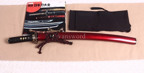 9260 Spring Steel Japanese Wakizashi Samurai Sword Red Sheath Battle Ready Sharp - Picture 2 of 12
