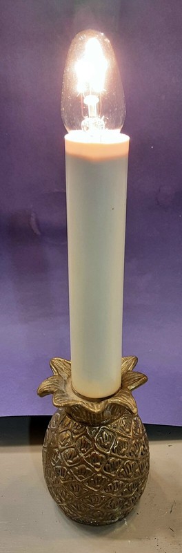 Vintage Brass Pineapple Electric Candlestick Lamp/Nightlight