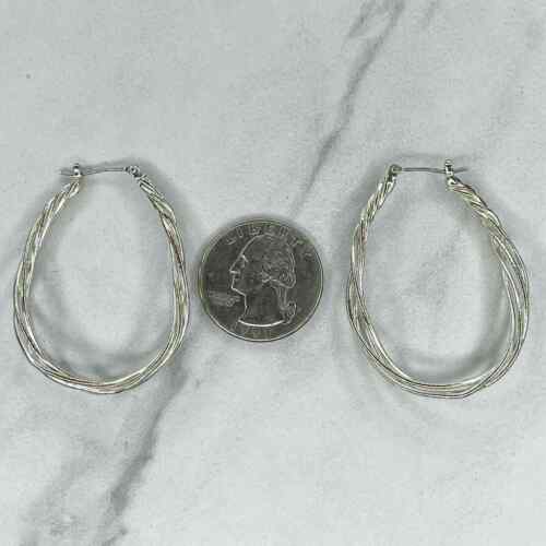 Silver Tone Twisted Hoop Earrings Pierced Pair | eBay