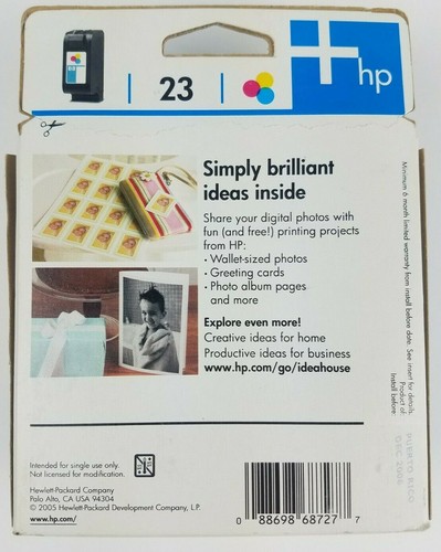 HP 23 Ink Cartridge ~ Genuine Tri-Color ~ C1823D ~ Sealed ~ Expired Dec. 2006 - Picture 2 of 5