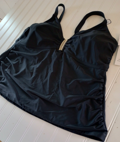 Time and Tru Tankini Top 2X Donna Tinta Unita Nero Scollo Spalline Regolabili Nuovo con etichette - Foto 5 di 7