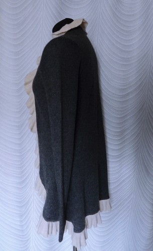 🔻Maxine Cashmere  Long Cardigan With ruffles Size S  Grey Cream Open Front - Afbeelding 2 van 8