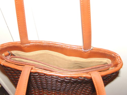Nine West Faux Leather Vegan Woven Shoulder Bag Purse Tote Brown - Picture 4 of 7