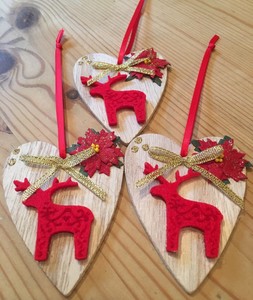 Immagini Natalizie Retro.3 X Decorazioni Natalizie Retro Renna Rustico Nordic Vero Legno Fatto A Mano Rosso Ebay