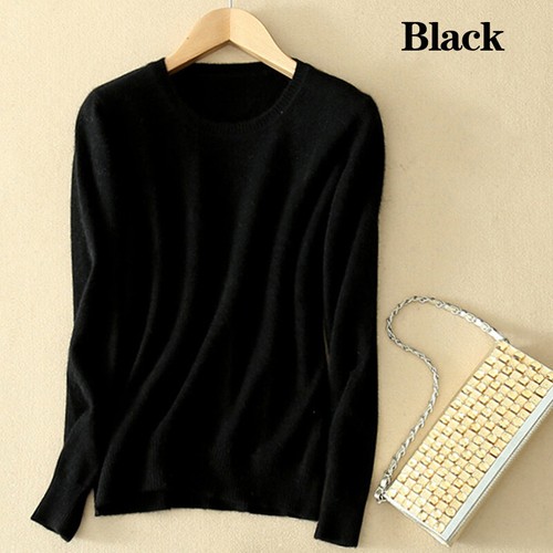 Women Cozy Crew Neck Cashmere Sweater Knitted Elasticity Slim Fit Wool Pullover - Picture 7 of 20