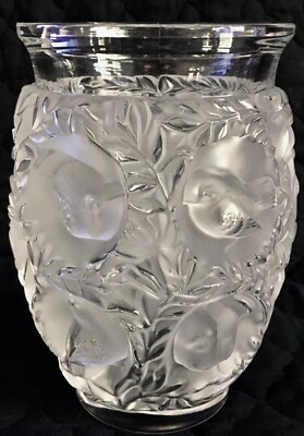 Lalique バガテル　葉と鳥の彫刻 花瓶 LALIQUE CRYSTAL BAGATELLE VASE Clear Crystal Frosted Birds