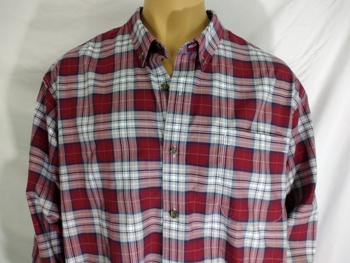 REDHEAD BRAND Men's 3XL Long Sleeve Cotton Red Blue White Plaid Cotton Shirt - Picture 3 of 10