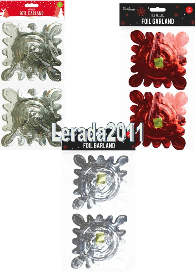 CHRISTMAS FOIL GARLAND DECORATIONS TWIN PACK RED GOLD ROSE GOLD SILVER 2.7M
